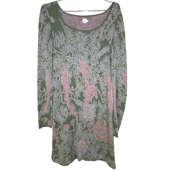 Peruvian Connections Pima Cotton Midi Sweater Dress Sz Small floral vines - Picture 1 of 4
